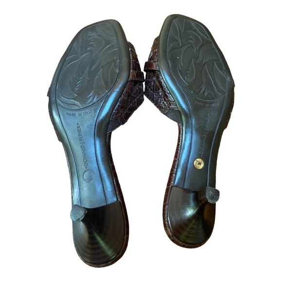 Donald J.Pilner Couture Sz 7.5M Brown Antique Gator Leather Kitten heel sandals - Picture 9 of 12